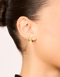 Waterproof Gold Plated Stainless Steel Cubic Zirconia Mix Huggie Earrings 3-Pack - link has visual effect only