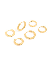 Waterproof Gold Plated Stainless Steel Small Huggie Earrings 3-Pack - link has visual effect only