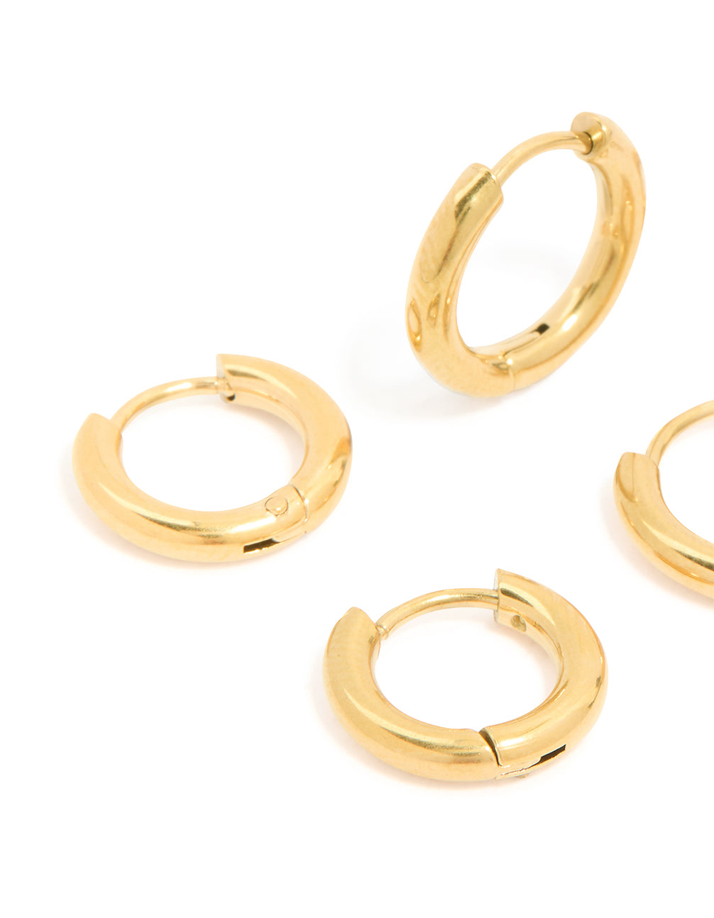 Waterproof Gold Plated Stainless Steel Small Huggie Earrings 3-Pack