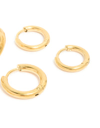 Waterproof Gold Plated Stainless Steel Small Huggie Earrings 3-Pack - link has visual effect only