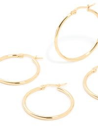 Waterproof Gold Plated Stainless Steel Large Thin Mix Hoop Earrings 3-Pack - link has visual effect only