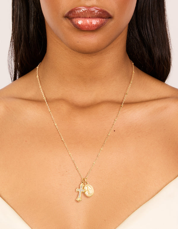 Waterproof Gold Plated Stainless Steel Mary & Cross Necklace
