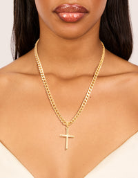 Waterproof Gold Plated Stainless Steel Smooth Plain Cross Necklace - link has visual effect only
