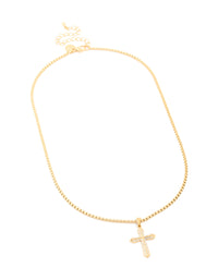 Waterproof Gold Plated Stainless Steel Cubic Zirconia Pavé Cross Necklace - link has visual effect only
