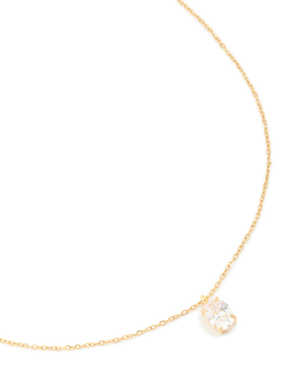 Waterproof Gold Plated Stainless Steel Oval Cubic Zirconia Pendant Necklace