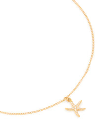 Waterproof Gold Plated Stainless Steel Cubic Zirconia Pavé Starfish Pendant Necklace - link has visual effect only