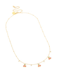 Waterproof Gold Plated Stainless Steel Diamante Circle & Cherry Charms Necklace - link has visual effect only