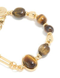 Waterproof Gold Plated Stainless Steel Bead & Tigers Eye Semi Precious Stone Beads Bracelet - link has visual effect only