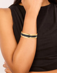 Waterproof Gold Plated Stainless Steel Black Enamel Inlay Wrist Cuff - link has visual effect only