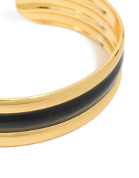 Waterproof Gold Plated Stainless Steel Black Enamel Inlay Wrist Cuff - link has visual effect only