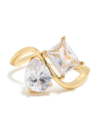 Waterproof Gold Plated Stainless Steel Cubic Zirconia Pear & Rectangle Single Ring - link has visual effect only