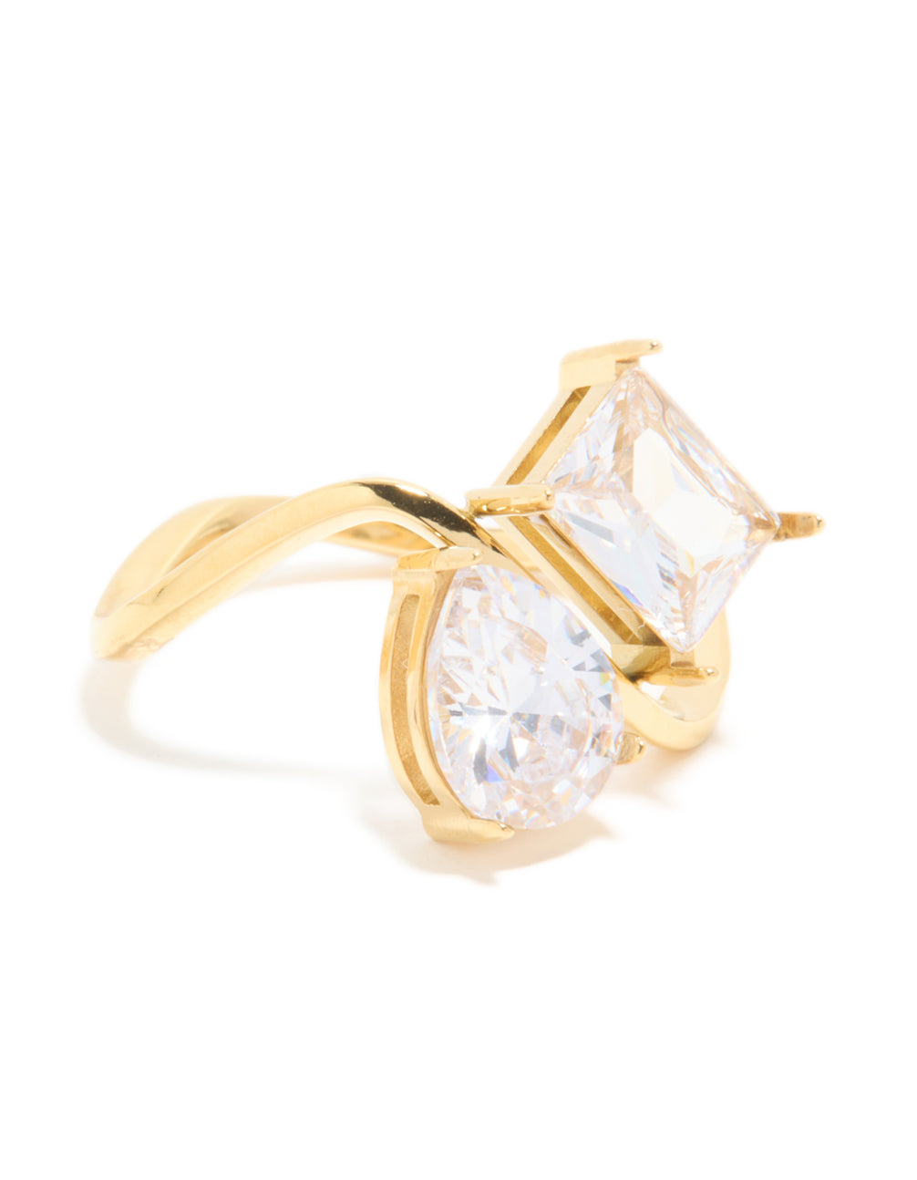 Waterproof Gold Plated Stainless Steel Cubic Zirconia Pear & Rectangle Single Ring