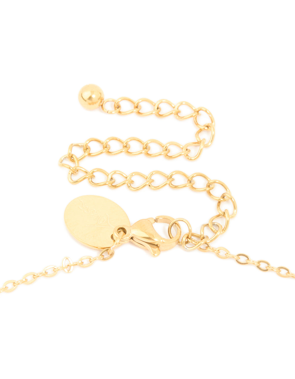 Stylish waterproof bamboo letter B necklace with initials feature in gold plated stainless steel clasp detail view