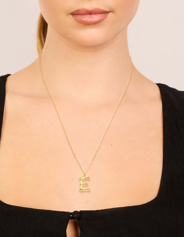 Waterproof Gold Plated Stainless Steel Bamboo Letter E Necklace