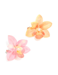 Pink & Orange Fabric Orchid Flower Hair Clips 2-Pack - link has visual effect only