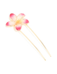 Gold Dark Pink Enamel Ombre Frangipani Flower Hair Pin - link has visual effect only
