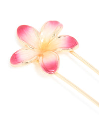 Gold Dark Pink Enamel Ombre Frangipani Flower Hair Pin - link has visual effect only