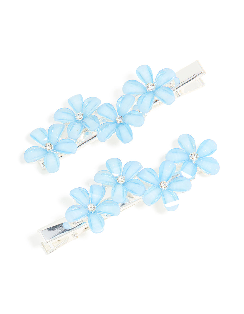 Silver Blue Diamante Mini Flower Clips 2-Pack
