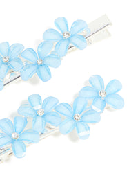 Silver Blue Diamante Mini Flower Clips 2-Pack - link has visual effect only
