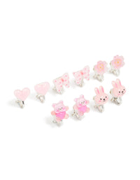 Kids Silver Bubble Bunny & Heart Clip-On Earrings 5-Pack - link has visual effect only