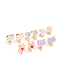 Kids Gold Pearl & Cat Clip On Earrings 5-Pack - link has visual effect only