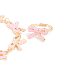 Kids Gold Bow Charms Bracelet & Bow Ring Set - link has visual effect only