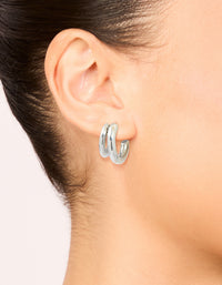 Waterproof Stainless Steel Double Illusion Open Hoop Earrings - link has visual effect only