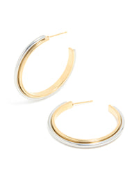 Waterproof Mixed Metal Plated Stainless Steel Large Illusion Hoop Earrings - link has visual effect only