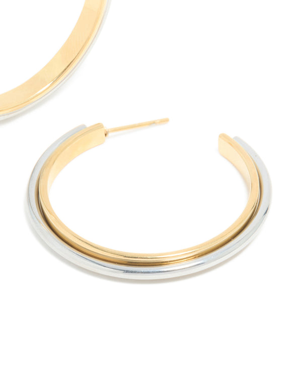 Waterproof Mixed Metal Plated Stainless Steel Large Illusion Hoop Earrings