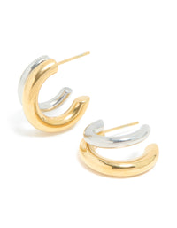 Waterproof Mixed Metal Plated Stainless Steel Double Illusion Hoop Earrings - link has visual effect only