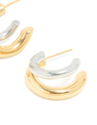 Waterproof Mixed Metal Plated Stainless Steel Double Illusion Hoop Earrings - link has visual effect only