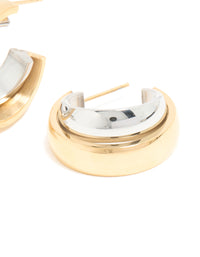 Waterproof Mixed Metals Plated Stainless Steel Small Illusion Hoop Earrings - link has visual effect only