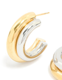 Waterproof Mixed Metal Plated Stainless Steel Double Illusion Hoop Earrings - link has visual effect only