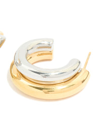 Waterproof Mixed Metal Plated Stainless Steel Double Illusion Hoop Earrings - link has visual effect only