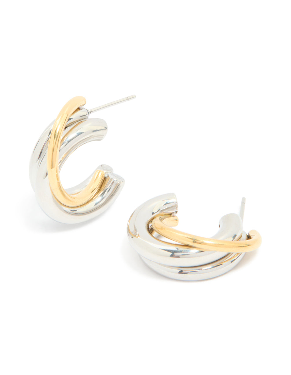 Waterproof Mixed Metal Plated Stainless Steel Large Trio Illusion Hoop Earrings