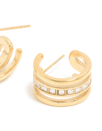 Waterproof Gold Plated Stainless Steel Cubic Zirconia Illusion Hoop Earrings - link has visual effect only