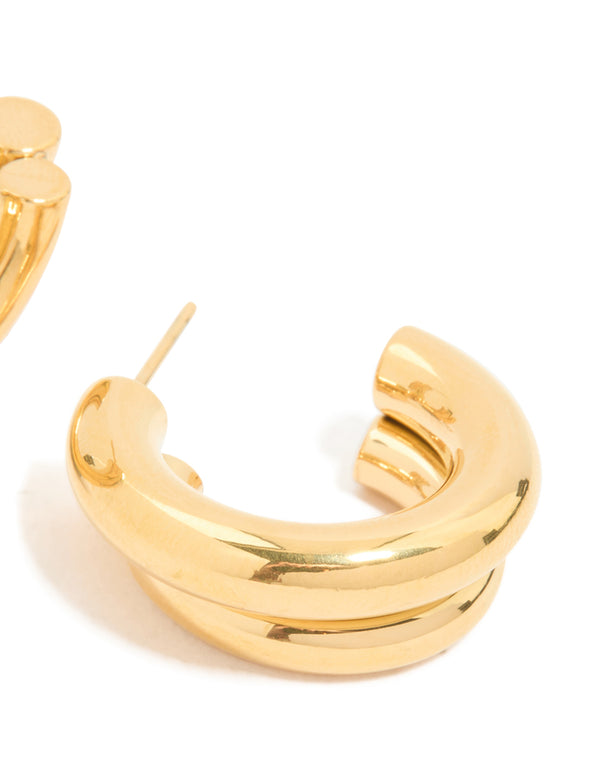 Waterproof Gold Plated Stainless Steel Double Illusion Hoop Earrings