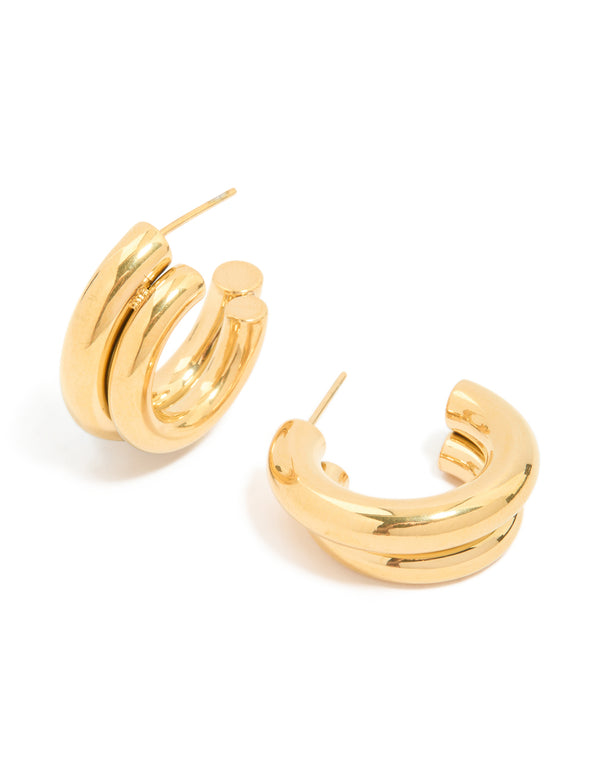 Waterproof Gold Plated Stainless Steel Double Illusion Hoop Earrings