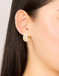 Waterproof Gold Plated Stainless Steel Cubic Zirconia Pave Illusion Hoop Earrings - link has visual effect only