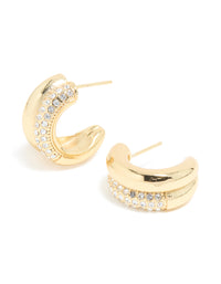 Waterproof Gold Plated Stainless Steel Cubic Zirconia Pave Illusion Hoop Earrings - link has visual effect only