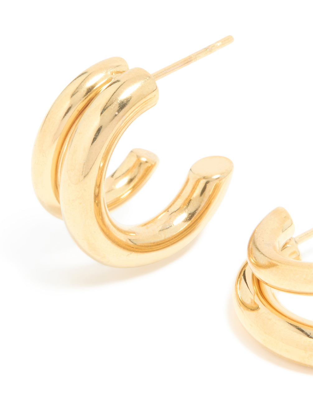 Waterproof Gold Plated Stainless Steel Double Illusion Open Hoop Earrings