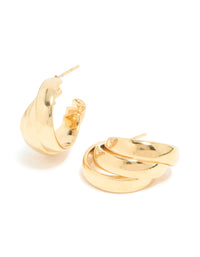 Waterproof Gold Plated Stainless Steel Triple Wrapped Illusion Hoop Earrings - link has visual effect only