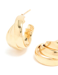 Waterproof Gold Plated Stainless Steel Triple Wrapped Illusion Hoop Earrings - link has visual effect only