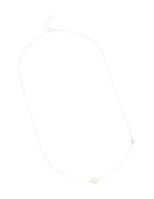 Sterling Silver Pearl & Heart Necklace