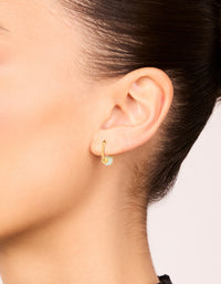 Gold Plated Sterling Silver Green Semi-Precious Stone Hoop Earrings - link has visual effect only