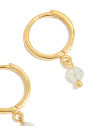 Gold Plated Sterling Silver Clear Quartz Semi Precious Stone Hoop Earrings - link has visual effect only