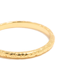 Showcasing gold plated sterling silver molten ring with textured band close up view - link has visual effect only