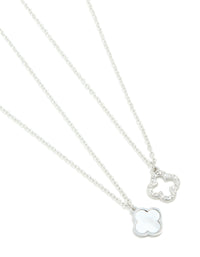 Waterproof Stainless Steel Diamante Flower Necklaces 2- Pack - link has visual effect only