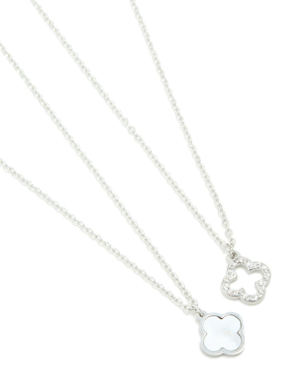 Waterproof Stainless Steel Diamante Flower Necklaces 2- Pack