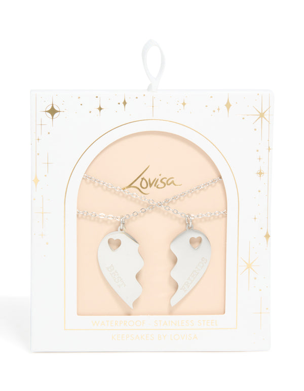 Waterproof Stainless Steel Best Friends Heart Necklaces 2-Pack